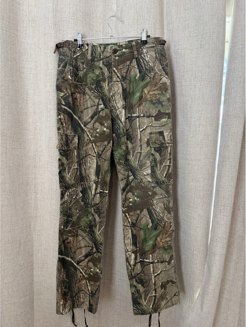 Cabela's Men's Camo Hunting Pants Size 32 Regular Cotton Blend Drawstring Cuffs